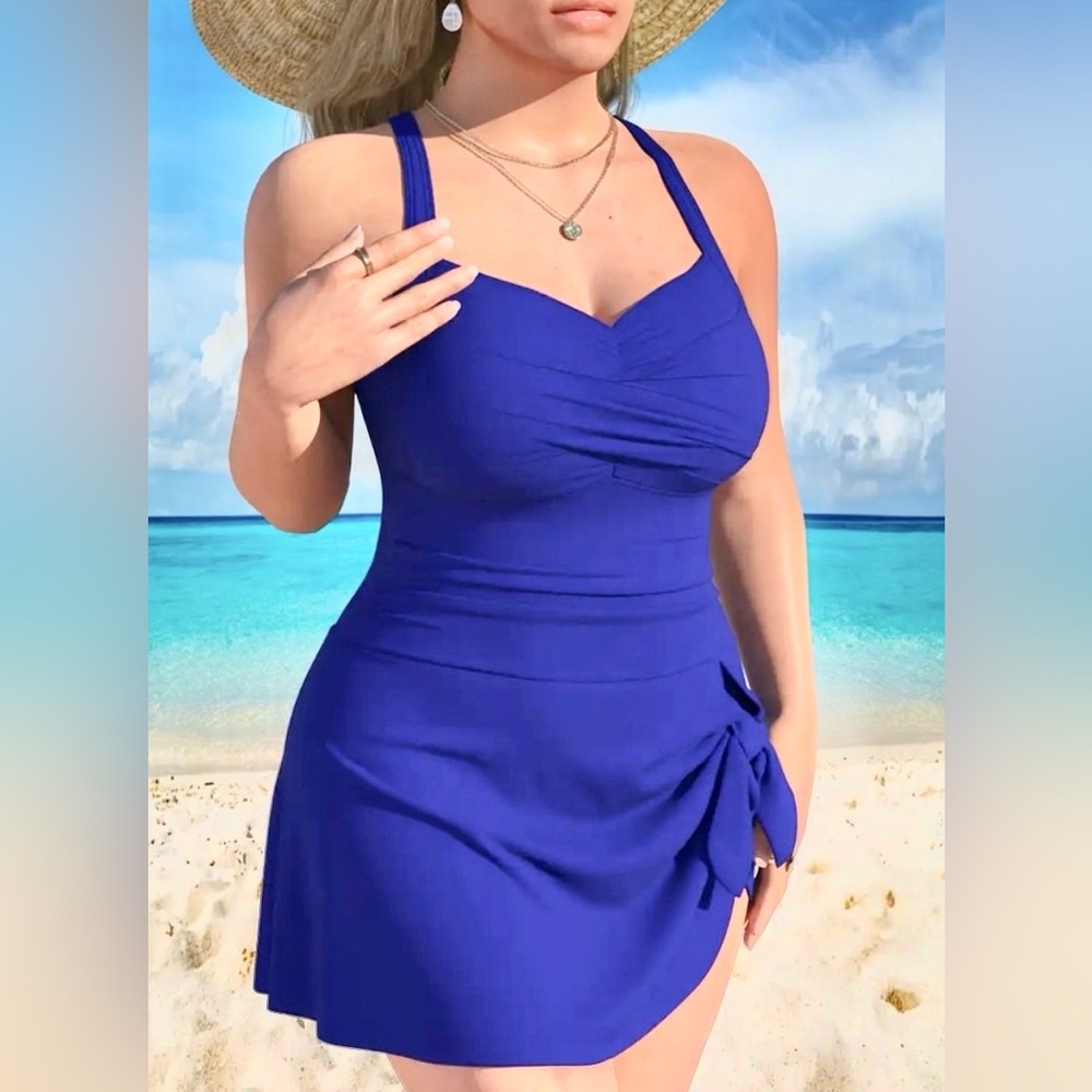 NEW 1 Piece Elegant Blue Women's Swim Dress #SW-D1-0096